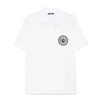 Tricouri Polo Balmain White Polo Shirt With Collar And Coin Print On The Front In Cotton Man