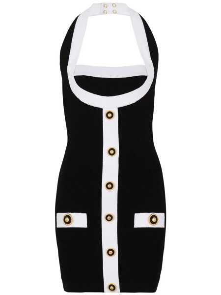 Rochii Balmain Black Dress With Square Neckline And Decorative Buttons In Viscose Blend Women Black Femei (BM 18467883) 1