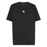 Tricouri Balmain Black Crewneck T-Shirt With Logo Detail Embroidery On The Front In Cotton Blend Man