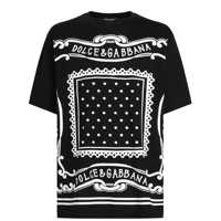 Tricouri Black Crewneck T-Shirt With Bandana Print All-Over In Cotton Woman Barbati