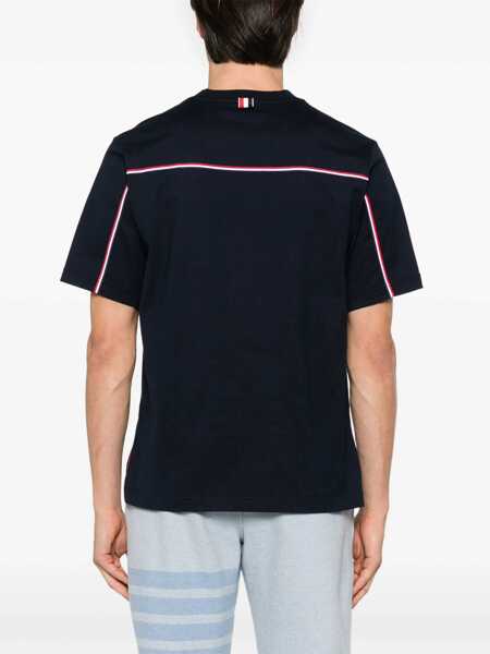 Topuri Thom Browne Thom Browne Rwb Knit Trim T-Shirt BLUE Barbati (BM 18473544) 3