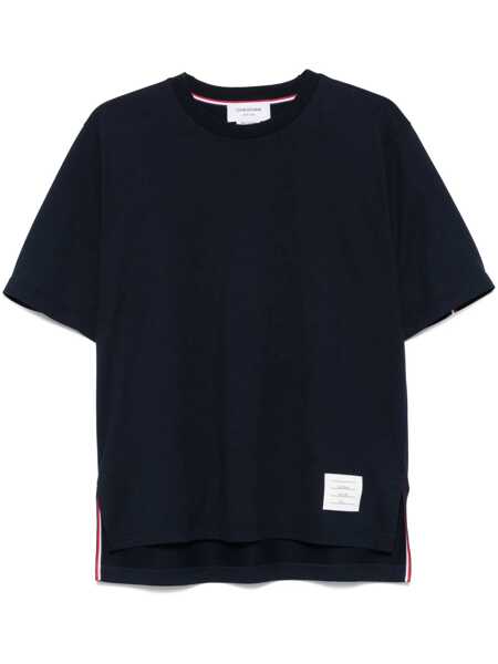 Topuri Thom Browne Thom Browne Rwb Knit Trim T-Shirt BLUE Barbati (BM 18473544) 1