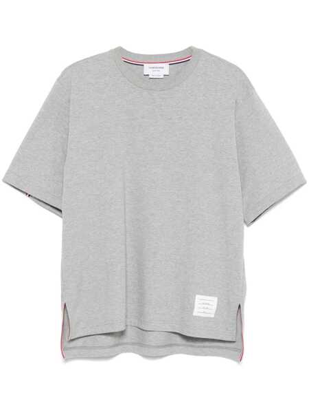 Tricouri Thom Browne Grey Crewneck T-Shirt With Logo Patch On The Front And Striped Detail On The Rear In Cotton Man GREY Barbati (BM 18473703) 1