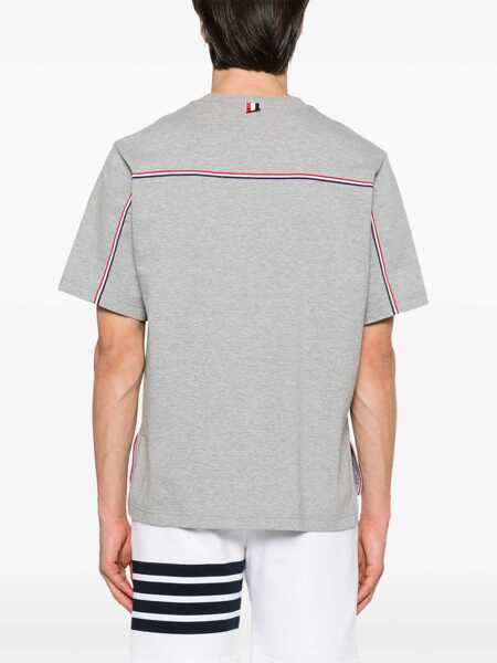 Tricouri Thom Browne Grey Crewneck T-Shirt With Logo Patch On The Front And Striped Detail On The Rear In Cotton Man GREY Barbati (BM 18473706) 3