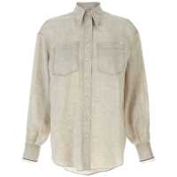Camasi Beige Shirt With Chest Pockets And Monile Decorations In Linen Woman Femei