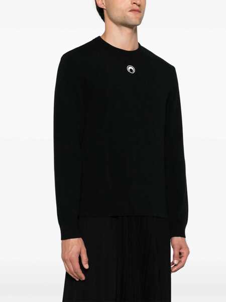 Pulovere MARINE SERRE Black Crewneck Sweater With Logo Embroidery On The Front In Viscose Stretch Man Black Barbati (BM 18474360) 3