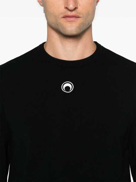 Pulovere MARINE SERRE Black Crewneck Sweater With Logo Embroidery On The Front In Viscose Stretch Man Black Barbati (BM 18474360) 5