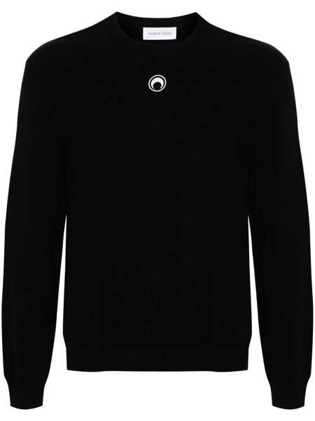 Pulovere MARINE SERRE Black Crewneck Sweater With Logo Embroidery On The Front In Viscose Stretch Man Black Barbati (BM 18474360) 1