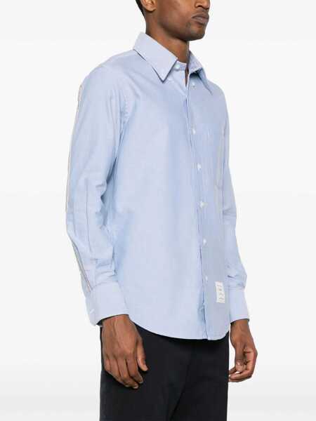 Camasi Thom Browne Light Blue Shirt With Button-Down Collar And Striped Rwb Detail On The Rear In Cotton Man BLUE Barbati (BM 18474411) 3