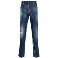 Blugi 'Cool Guy' Blue Straight Jeans With Faded Effect In Stretch Cotton Denim Man Barbati