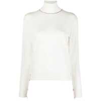 Pulovere White High Neck Sweater With Contrasting Stitching In Wool Woman Femei