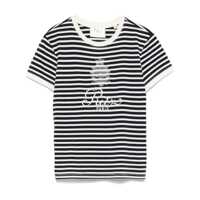 Tricouri Blue Crewneck T-Shirt With Logo Print On The Front And All-Over Striped Motif In Cotton Woman Femei
