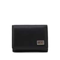 Portofele Diesel Black Leather Compact Wallet With Logo Barbati