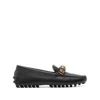 Mocasini Black Loafers With Ring Detail On The Front And Rubber Sole In Leather Woman Femei