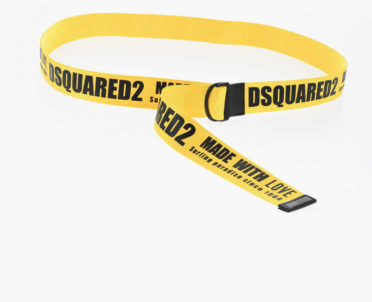 Curele DSQUARED2 Logoed Fabric Made With Love Belt With D-Ring Buckle 40Mm Yellow Barbati (BM 18480109) 2