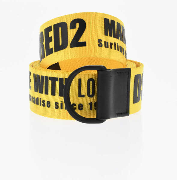 Curele DSQUARED2 Logoed Fabric Made With Love Belt With D-Ring Buckle 40Mm Yellow Barbati (BM 18480109) 1