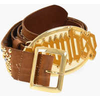 Curele Leather Belt Embellished With Gold Studs And Gothic Dsquared Femei
