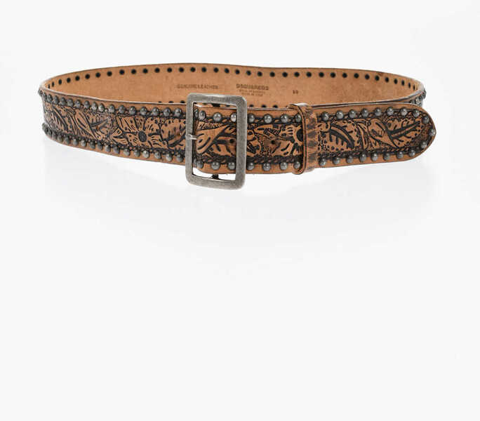 Curele DSQUARED2 Leather Belt With Studs And Floral Motif 40Mm Brown Femei (BM 18480166) 2