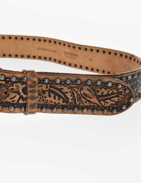 Curele DSQUARED2 Leather Belt With Studs And Floral Motif 40Mm Brown Femei (BM 18480166) 3