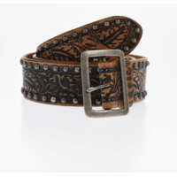 Curele Leather Belt With Studs And Floral Motif 40Mm Femei