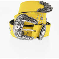 Curele DSQUARED2 Leather And Fabric Western Belt With Studs 40Mm