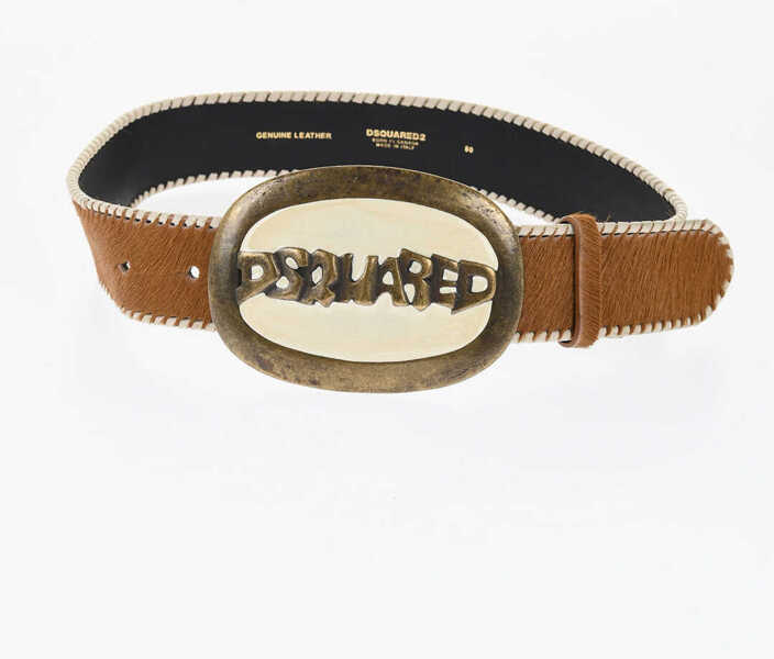 Curele DSQUARED2 Ponyskin Belt With Logoed Maxi Buckle 45Mm Brown Femei (BM 18480190) 2