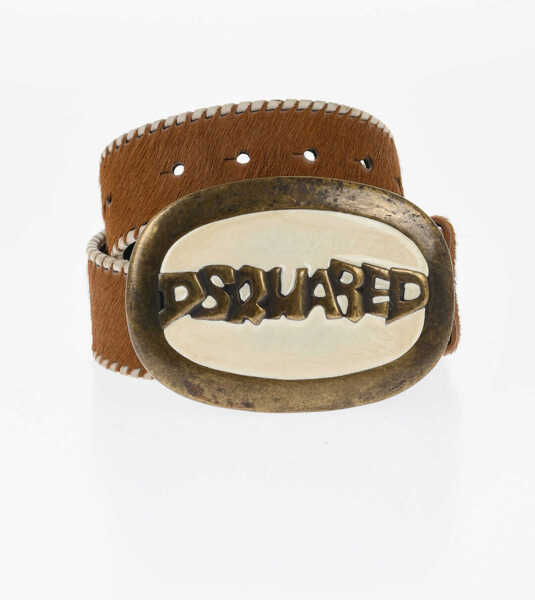 Curele DSQUARED2 Ponyskin Belt With Logoed Maxi Buckle 45Mm Brown Femei (BM 18480190) 1