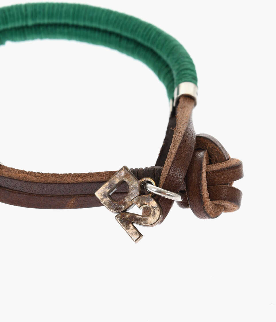 Bratari DSQUARED2 Leather Bracelet With Monogram Charm Brown Barbati (BM 18480199) 2