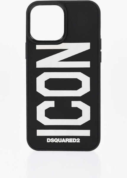 Huse mobil & tablete DSQUARED2 Solid Color Iphone 13 Pro Max Case With Contrasting Logo Black & White Barbati (BM 18480208) 1