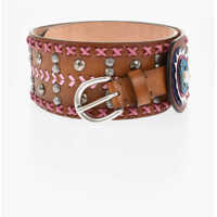 Curele Leather Oversized Belt With Studs And Contrasting Details 70 Femei
