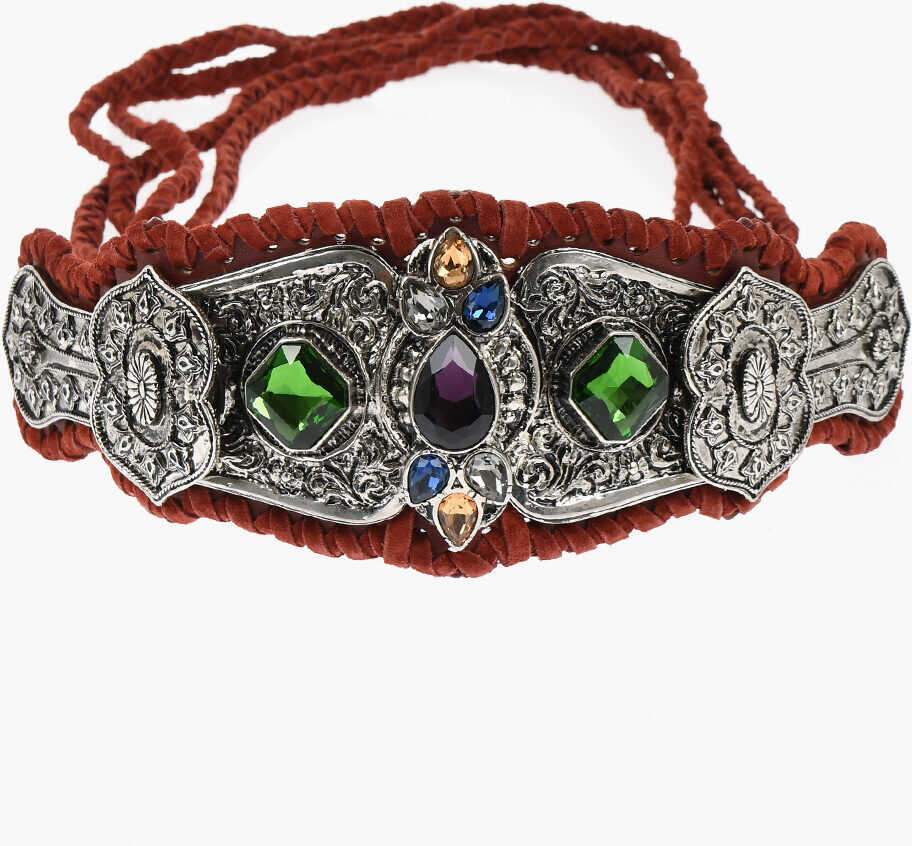 Curele DSQUARED2 Suede And Metal Dreamcatcher Wide Belt Embellished With Crys Brown Femei (BM 18480310) 1