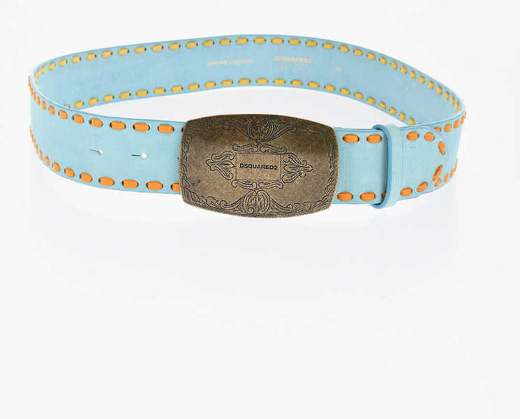 Curele DSQUARED2 Leather Belt With Contrasting Detail 40Mm Light Blue Femei (BM 18480364) 2