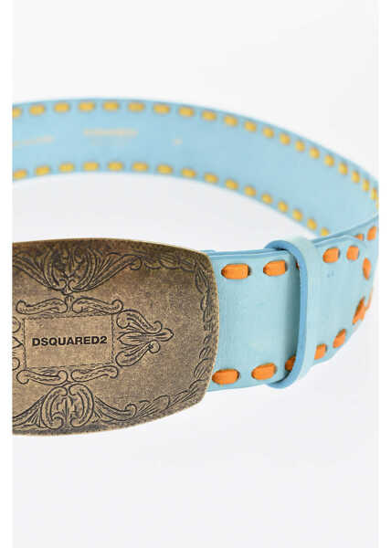 Curele DSQUARED2 Leather Belt With Contrasting Detail 40Mm Light Blue Femei (BM 18480364) 3