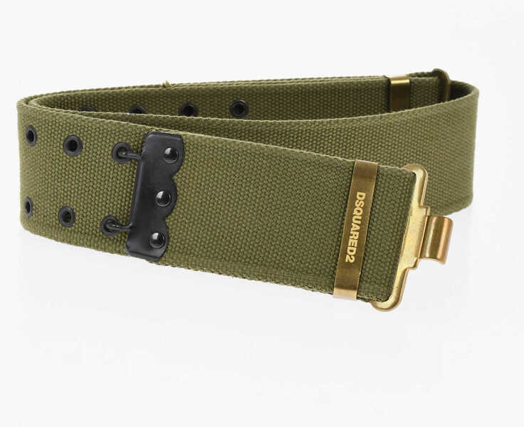 Curele DSQUARED2 Fabric Grommet Belt With Golden Details 55Mm Military Green Barbati (BM 18480382) 1