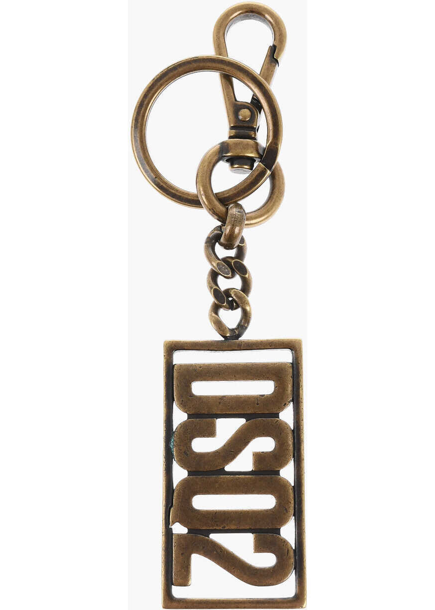 Brelocuri DSQUARED2 Burnished Effect Brass Keyring With Logoed Pendant Gold Barbati (BM 18480400) 1