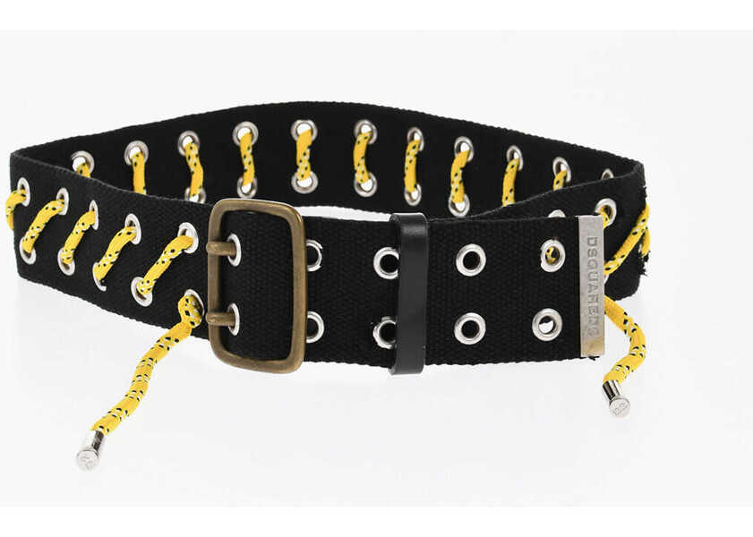 Curele DSQUARED2 Fabric Grommet Belt With Contrasting Detail 50Mm Yellow Femei (BM 18480589) 2