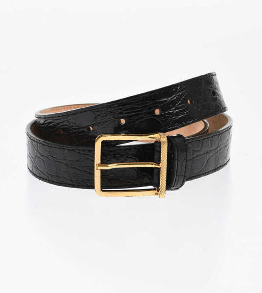 Curele DSQUARED2 Crocodile Effect Leather Belt With Golden Buckle 30Mm Black Femei (BM 18480595) 1