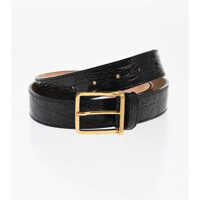 Curele DSQUARED2 Crocodile Effect Leather Belt With Golden Buckle 30Mm
