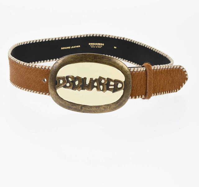 Curele DSQUARED2 Ponyskin Belt With Logoed Maxi Buckle 45Mm Brown Femei (BM 18480610) 2