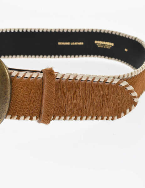 Curele DSQUARED2 Ponyskin Belt With Logoed Maxi Buckle 45Mm Brown Femei (BM 18480610) 3