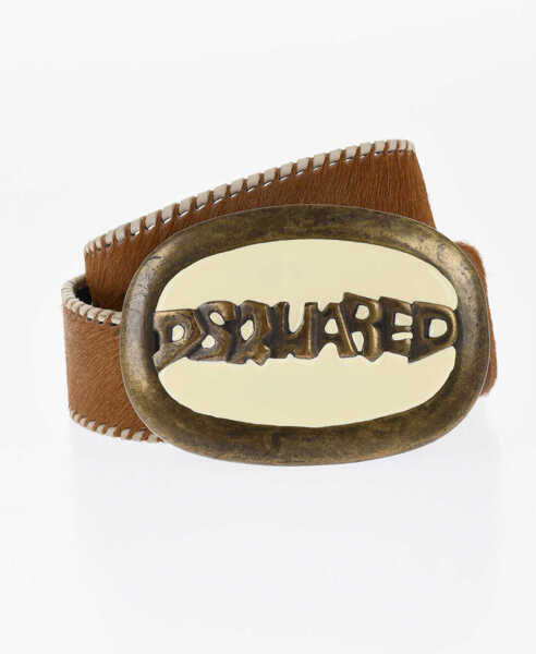 Curele DSQUARED2 Ponyskin Belt With Logoed Maxi Buckle 45Mm Brown Femei (BM 18480610) 1