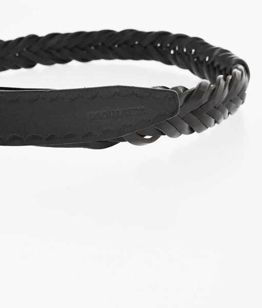 Curele DSQUARED2 Braided Leather Aloha Spirit Belt With Wooden Buckle 30Mm Black Barbati (BM 18480619) 3