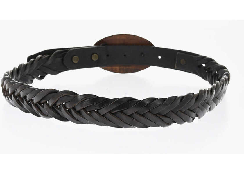 Curele DSQUARED2 Braided Leather Aloha Spirit Belt With Wooden Buckle 30Mm Black Barbati (BM 18480619) 4