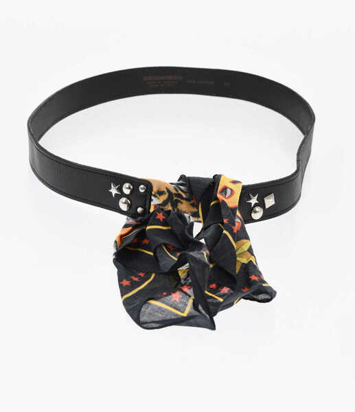 Curele DSQUARED2 Leather And Fabric Belt With Self-Tie Detail 30Mm Black Barbati (BM 18480640) 2