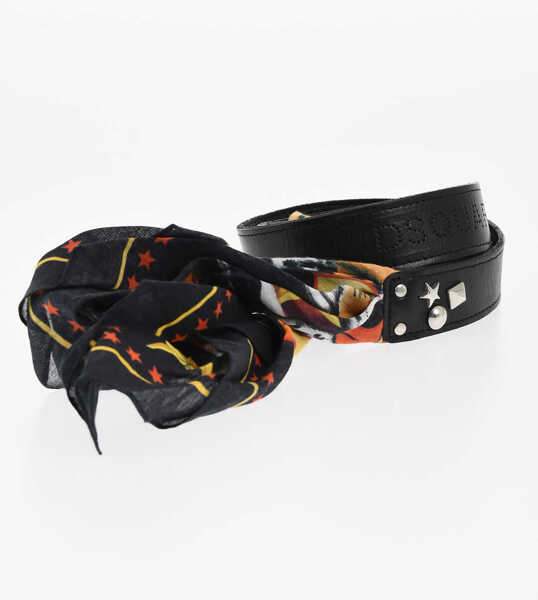 Curele DSQUARED2 Leather And Fabric Belt With Self-Tie Detail 30Mm Black Barbati (BM 18480640) 1