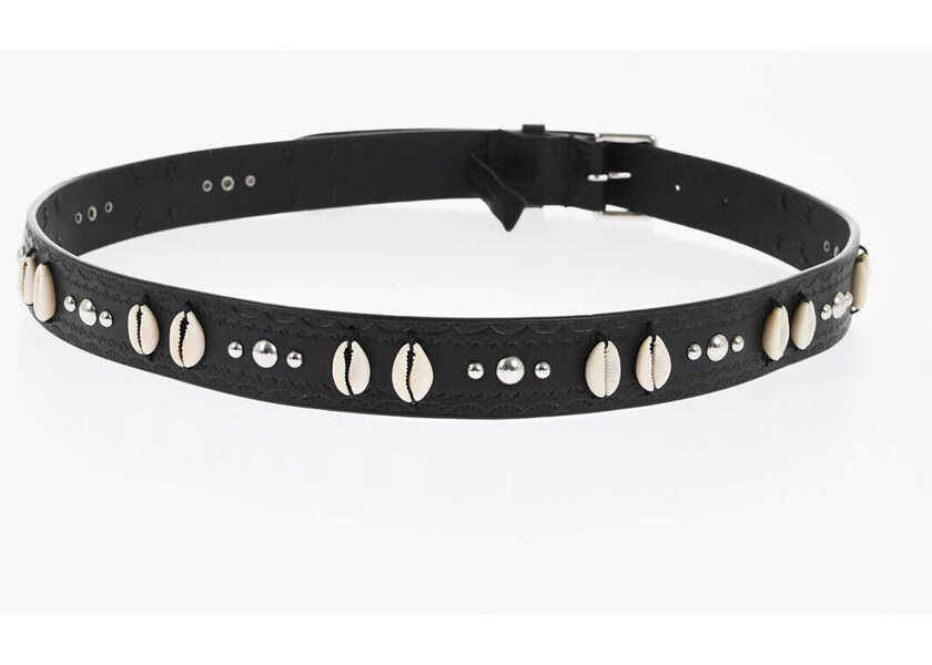 Curele DSQUARED2 Leather Belt Embellished With Studs And Shells 30Mm Black Barbati (BM 18480649) 3