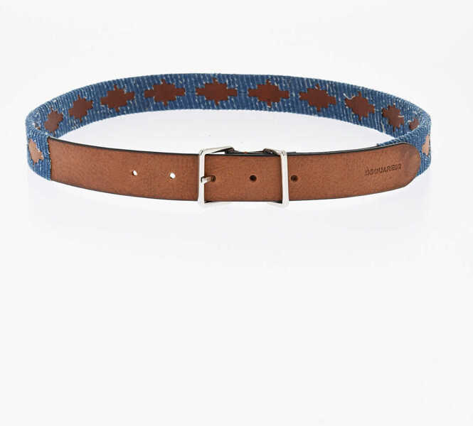 Curele DSQUARED2 Leather Belt With Denim Trims 30Mm Blue Femei (BM 18480673) 2