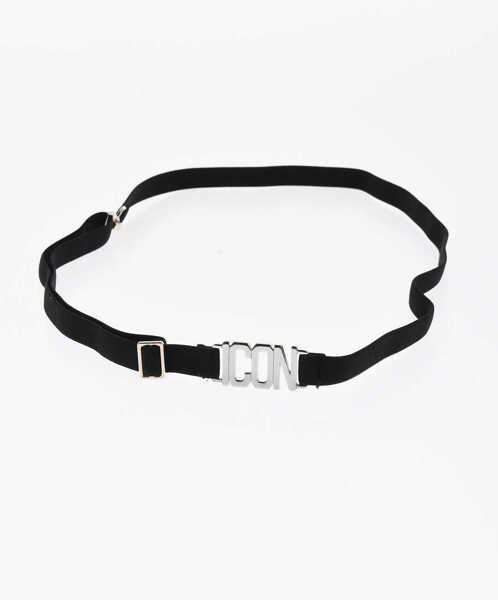 Curele DSQUARED2 Icon Elastic Fabric Skinny Belt With Silver-Tone Detail 15Mm Black Barbati (BM 18480676) 2