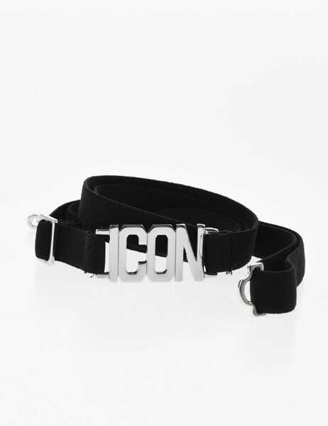 Curele DSQUARED2 Icon Elastic Fabric Skinny Belt With Silver-Tone Detail 15Mm Black Barbati (BM 18480676) 1