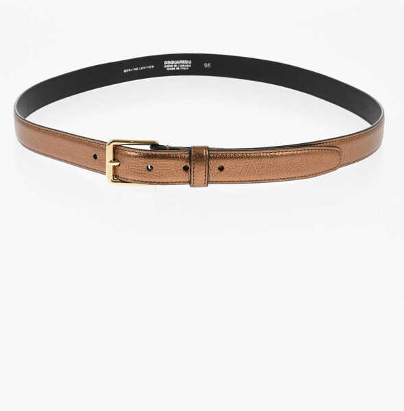 Curele DSQUARED2 Metallic Leather Belt With Golden Buckle 25Mm Brown Barbati (BM 18480679) 2